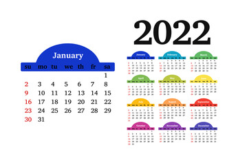 Calendar for 2022 isolated on a white background