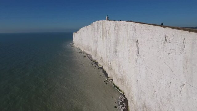 Aerial view for Beachy Head Eastbourne Sussex . Beachy Head is a chalk headland in East Sussex, England. It is situated close to Eastbourne, immediately east of the Seven Sisters. 