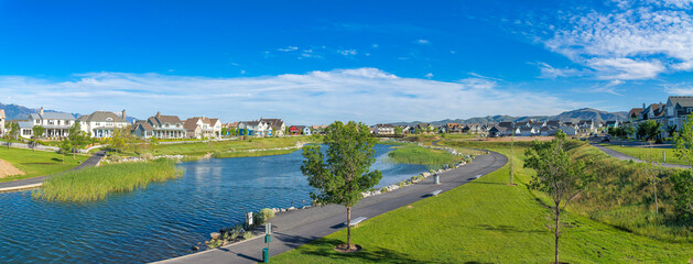 Panoramic view of a peaceful residential area at Daybreak, Utah