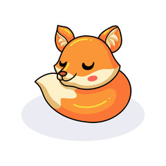 Cute little fox cartoon sleeping
