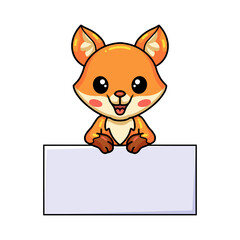 Cute little fox cartoon with blank sign