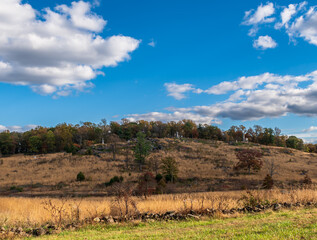 Little Round Top as seen from Houck's Ridge on the Gettysburg National Military Park on a sunny fall day