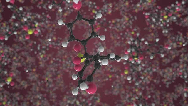 Phenol red molecule, isolated molecular model. Looping 3D animation or motion background