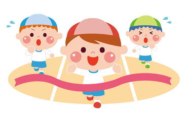 運動会でかけっこをする子どもたちのイラスト