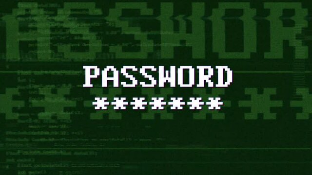 PASSWORD Glitch Text Animation, Rendering, Background, with Alpha Matte, Loop, 4k
