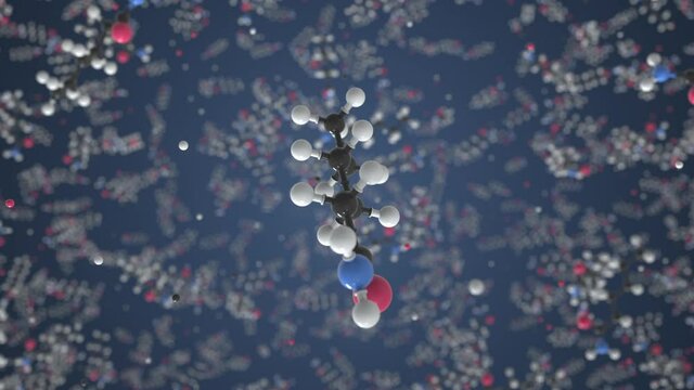 Polyamide 6 molecule, scientific molecular model, looping 3d animation