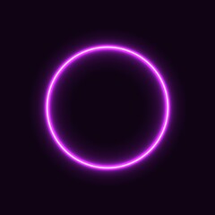 purple neon circle. glowing circle on a black background. pink neon vector print.