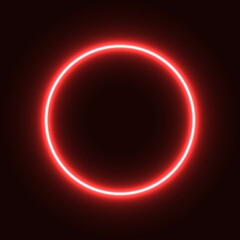 red neon circle. glowing circle on a black background. pink neon vector print.