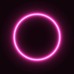 pink neon circle. glowing circle on a black background. pink neon vector print.