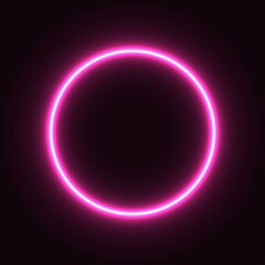 pink neon circle. glowing circle on a black background. pink neon vector print.