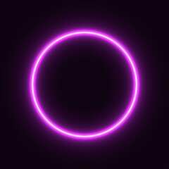 pink neon circle. glowing circle on a black background. pink neon vector print.