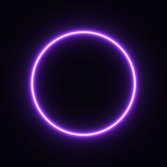 purple neon circle. glowing circle on a black background. pink neon vector print.