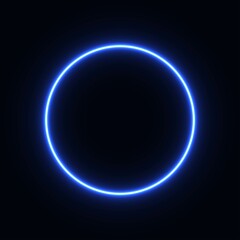 blue neon circle. glowing circle on a black background. pink neon vector print. © keni