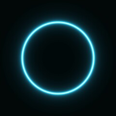 light blue neon circle. glowing circle on a black background. pink neon vector print.