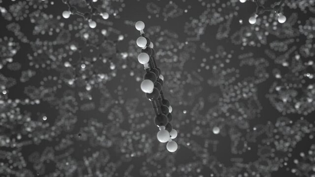 Phenanthrene molecule made with balls, scientific molecular model. Looping 3D animation or motion background