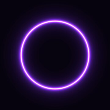 purple neon circle. glowing circle on a black background. pink neon vector print.