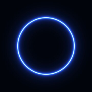 blue neon circle. glowing circle on a black background. pink neon vector print.