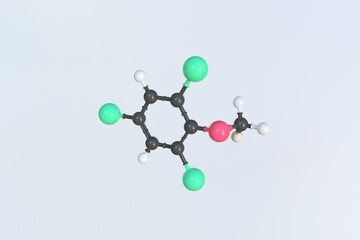 2,4,6-trichloroanisole molecule, isolated molecular model. 3D rendering