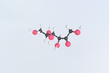 Fructose molecule, isolated molecular model. 3D rendering