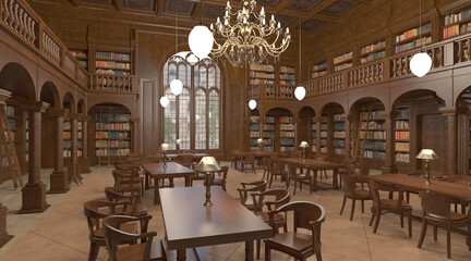 Fototapeta na wymiar Victorian library room interior 3d illustration