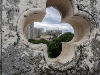 Early morning street scene with sunrise in background in Dubrovnik, Croatia.