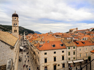 Panorama cityscape view of ancient red roofed buildings in Dubrovnik, Croatia..