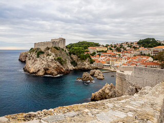 Fototapeta na wymiar Overview of Adriatic cove and ancient city of Dubrovnik, Croatia.