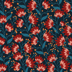 Vector abstract seamless simple floral pattern. Flower pattern. Spring pattern. Pattern for textiles or for cover. Wallpaper. Hand draw.