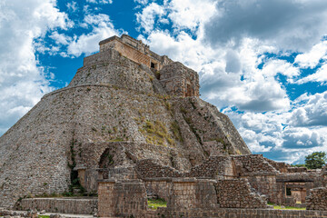 The Pyramid of the Sorcerer, main building of the ancient mayan city of Uxmal in Yucatan, Mexico