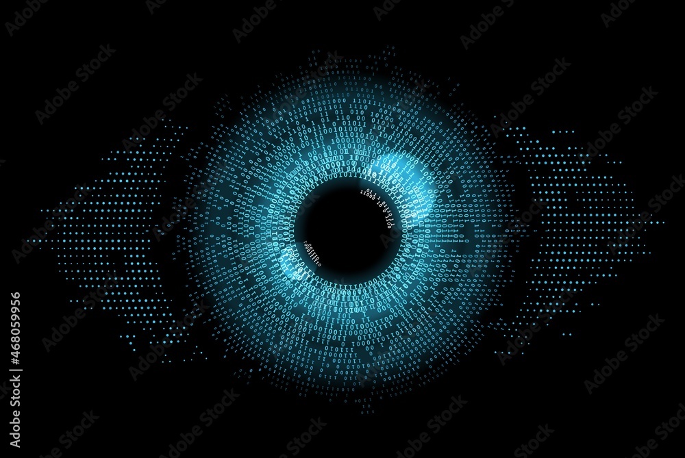 Wall mural digital eye, data network and cyber security technology, vector background. futuristic tech of virtu