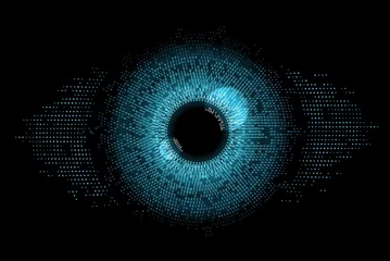 Foto op Aluminium Digital eye, data network and cyber security technology, vector background. Futuristic tech of virtual cyberspace and internet secure surveillance, binary code digital eye or safety scanner © Vector Tradition