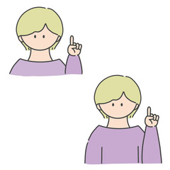 ポイントのポーズをしたの女の子のバストアップアイコンイラスト