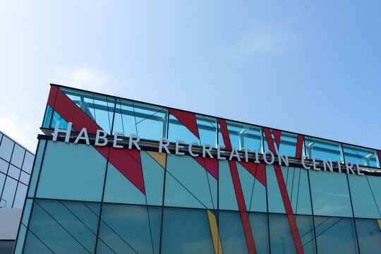 Burlington, On, Canada - August 23, 2021: Sign of Haber Recreation Centre in  Burlington, On, Canada. Haber Recreation Centre is a new recreation facility featuring 4 double gyms. 