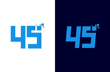 Number 45 digital logo design with pixel
