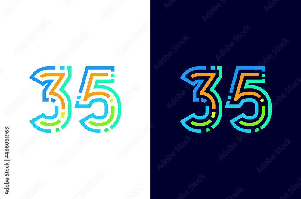 Wall mural number 35 digital logo with colorful line