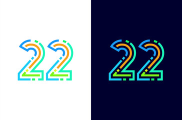 Number 22 digital logo with colorful line