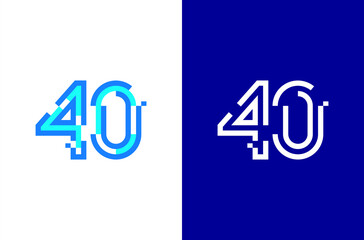 Number 40 digital logo. Numbers design with technology concept. Line logo and pixel