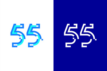 Obraz premium Number 55 digital logo. Numbers design with technology concept. Line logo and pixel