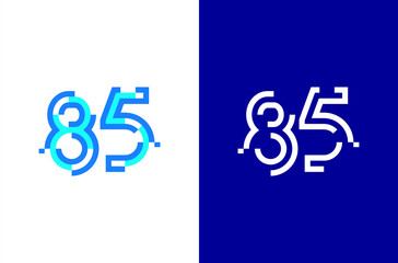 Number 85 digital logo. Numbers design with technology concept. Line logo and pixel