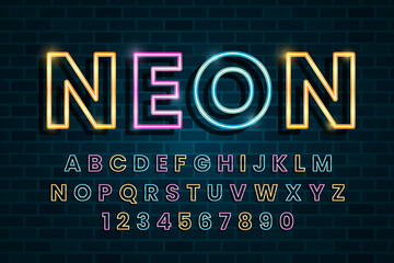 decorative neon Font and Alphabet