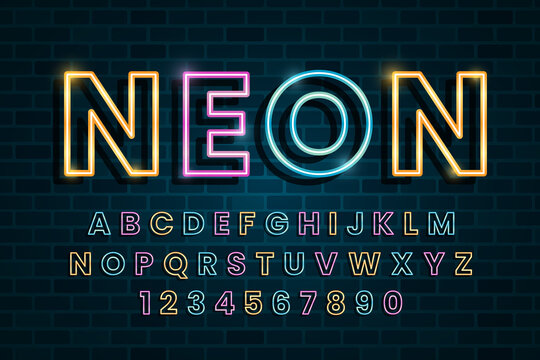decorative neon Font and Alphabet