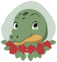 Cute crocodile head cartoon with flowers