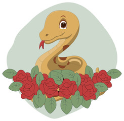 Cute snake cartoon with flowers