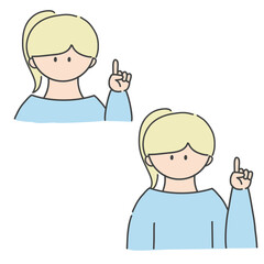 ポイントのポーズをしたの女の子のバストアップアイコンイラスト