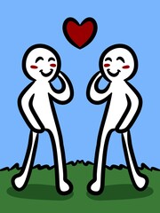 cute couple cartoon on blue background