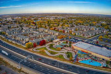 Fototapeta premium Aerial View of the Denver Suburb of Northglen, Colorado in Autumn