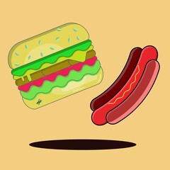 flat design hot dog and hamburger