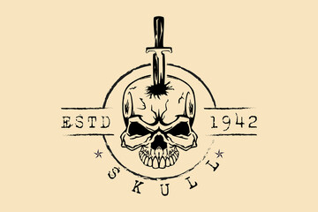 Horrible skull design with knife stuck from above, perfect for t-shirts and tattoos
