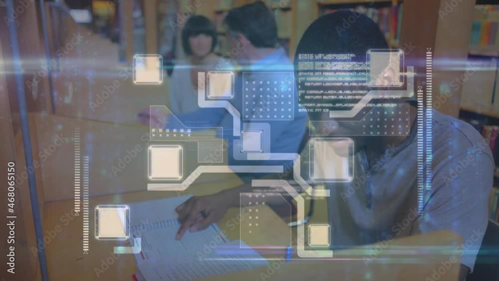 Poster animation of network of connections and data processing over students