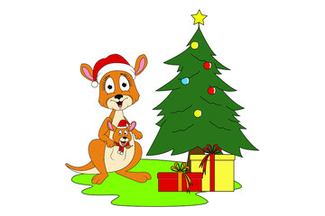 cute kangaroo animal cartoon on christmas